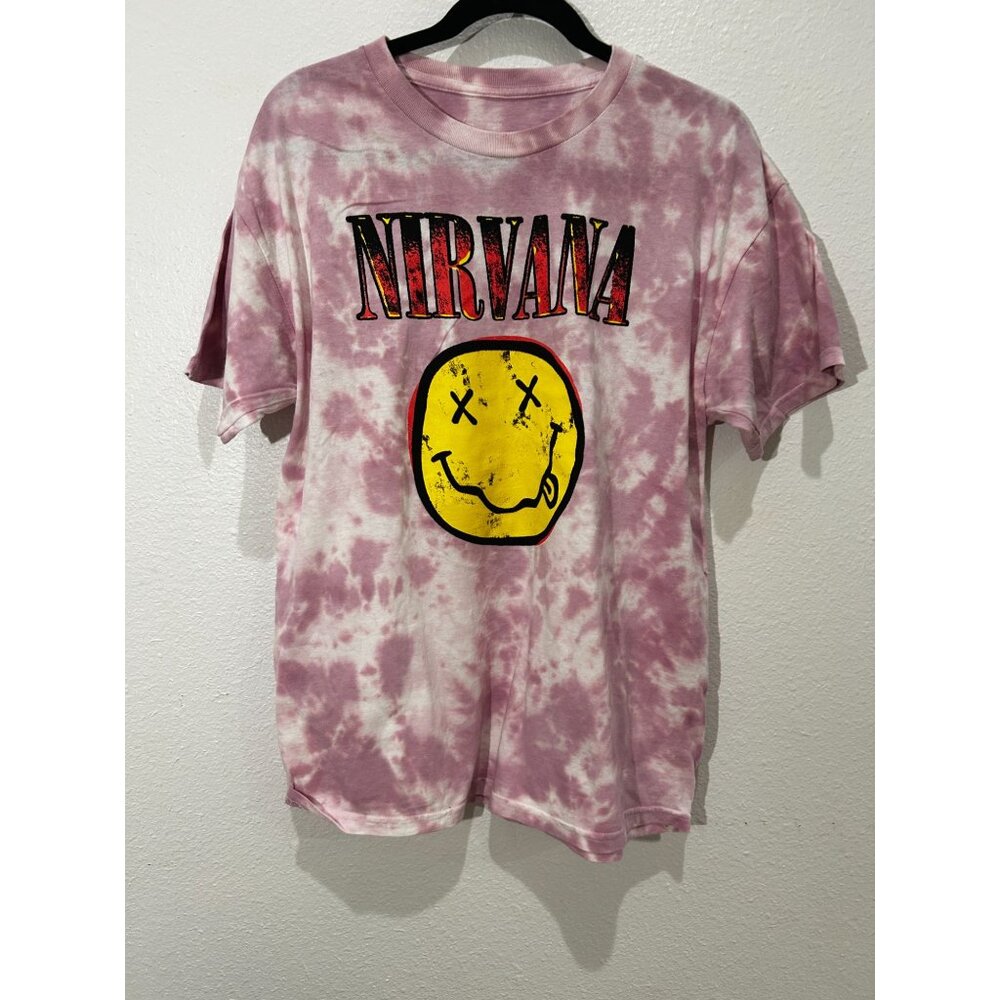 NEW Nirvana Pink Splatter Tie Dye Smiley Face, Size L